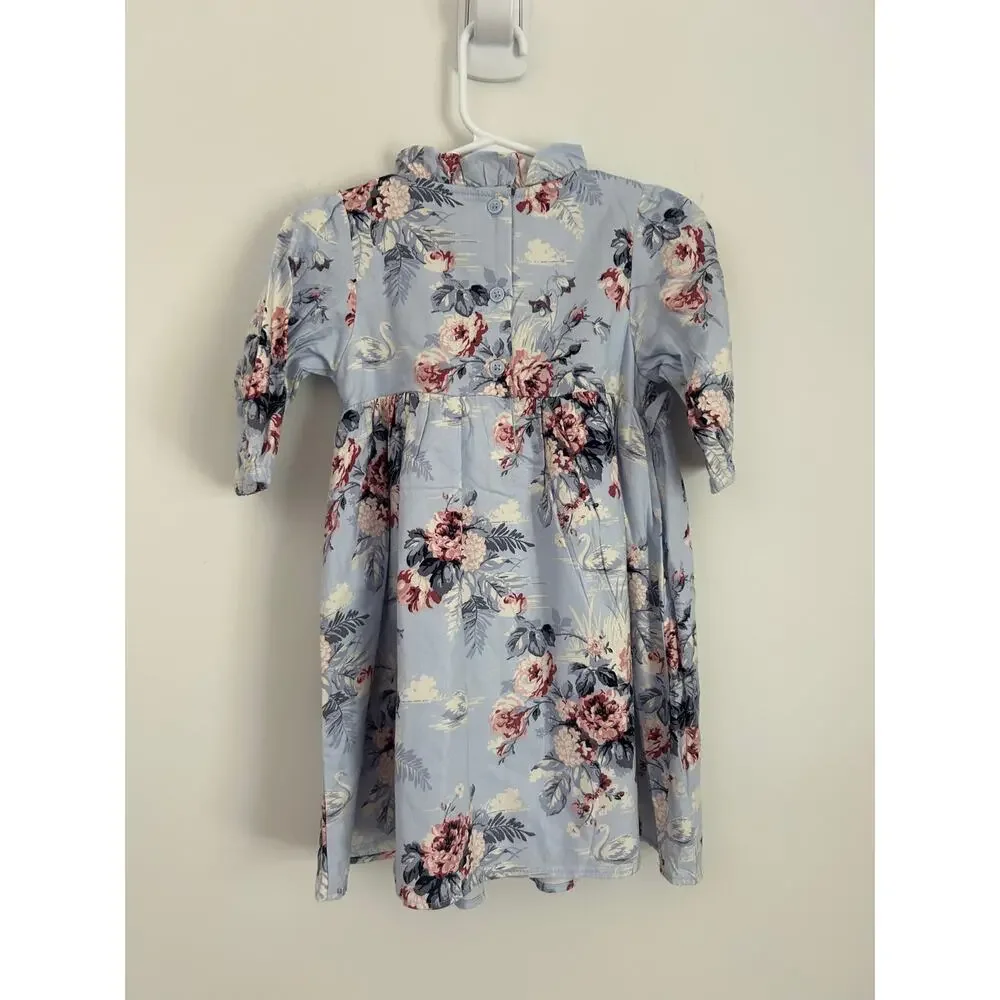 Janie and Jack Girl's 2T Pale Blue Swan Floral The Sylvie Smocked Dress NWT